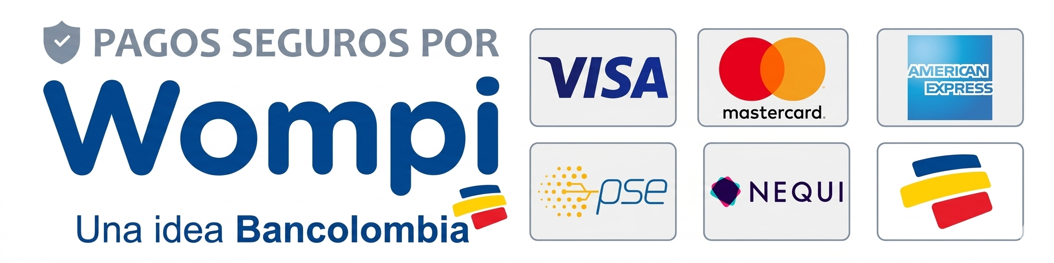 Pagos seguros por Wompi — Visa, Mastercard, Amex, PSE, Nequi, Bancolombia